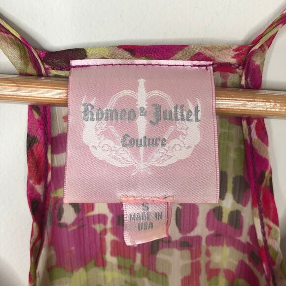 Romeo & Juliet Couture Boho Printed Sheer Ruffled Tank Top Size S Made in USA - Picture 5 of 6